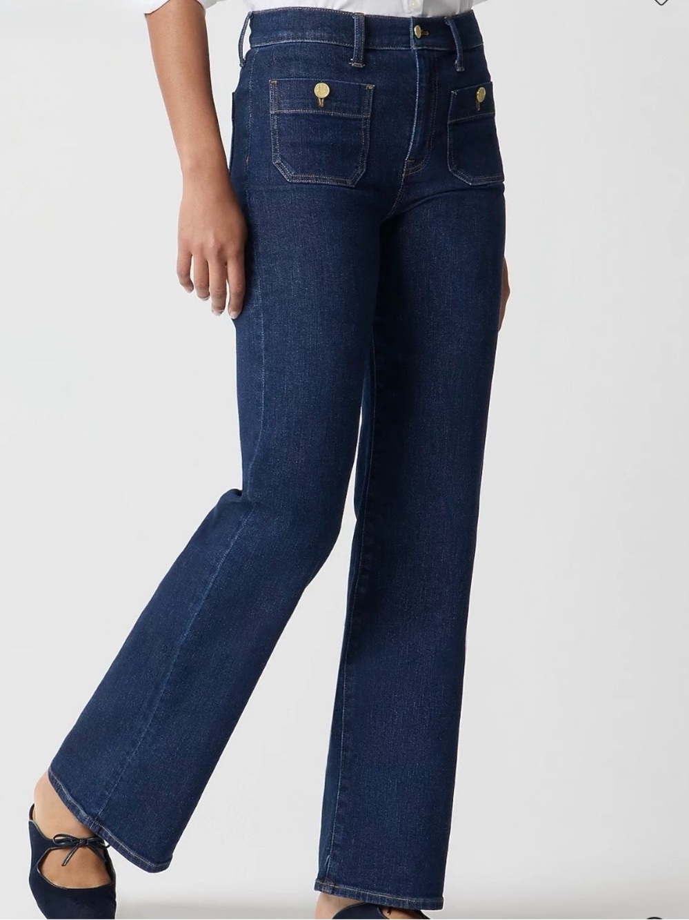 J. Crew Dark Blue Flare Jeans with Gold-Tone Buttons